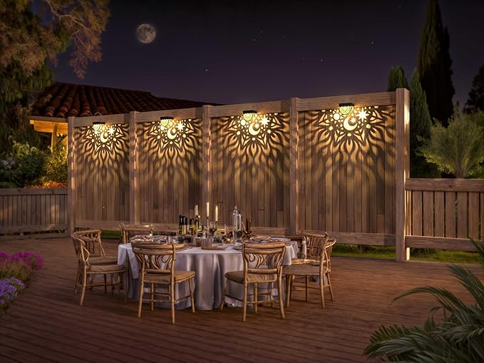 Solar Fence Lights 6 Pack Solar Deck Lights Waterproof LED Powered Step Wall Lanterns Outdoor Decorations Warm Yellow Decorative Lighting for Garden Backyard (Black)