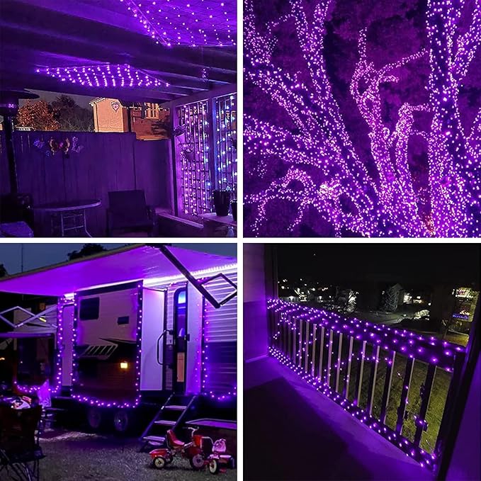 Purple Halloween Solar String Lights Outdoor, 2-Pack 80FT 200LED Solar Twinkle Light Waterproof, Copper Wire 8 Modes Purple Fairy Lights for Garden, Fence, Tree Decor, Halloween Decoration Outdoor