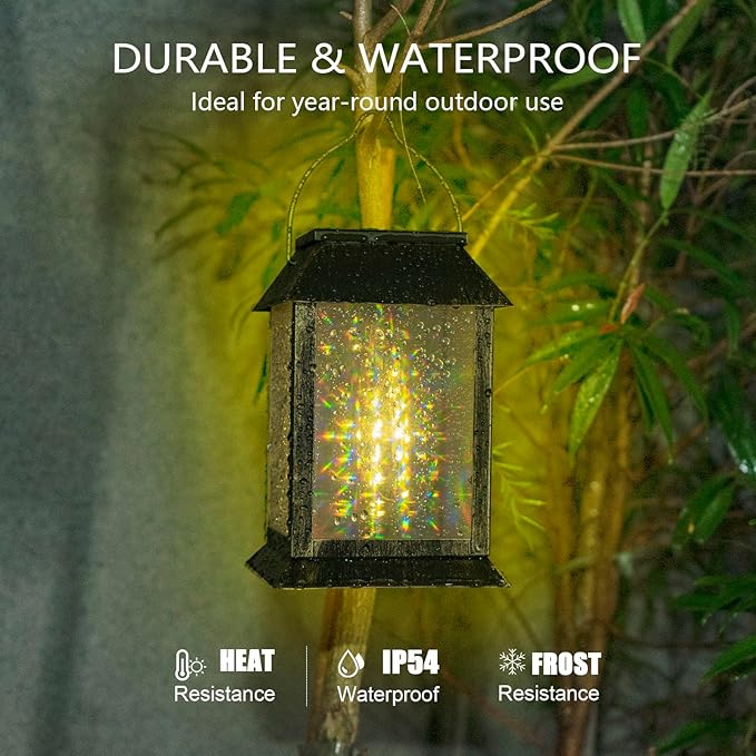 Solar Lanterns Outdoor Waterproof, 3D Hanging Solar Lights, Type-C Rechargeable LED Pathway Lights with 2 Modes (Steady & Flashing), for Garden Decor, Patio, Yard, Camping (1 Pack )