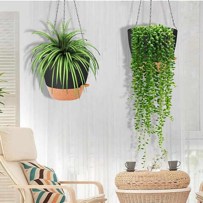 GARDIFE Hanging Planter, 10 inch Hanging planters for Indoor. Outdoor Plants, Self Watering Plant Pot, 2 Pack Large self Watering Hanging Planter, Black