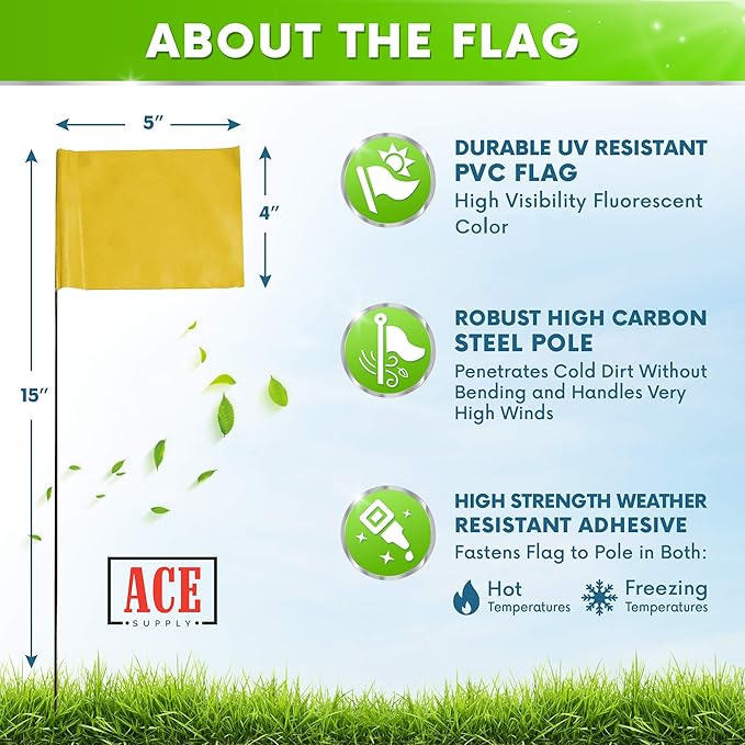 Yellow Marking Flags 1000 Pack - 4x5x15 Inch Yellow Flags for Yard - Markers For Lawn, Irrigation, Landscaping, Survey & Sprinkler Head Marking