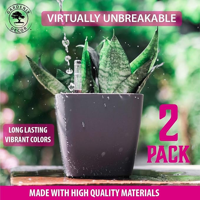 GARDENIX DECOR 5" Self Watering pots for Indoor Plants - Flower Pot with Water Level Indicator for Plants, Grow Tracking Tool - Self Watering Planter Plant Pot – 2 Pack Gray