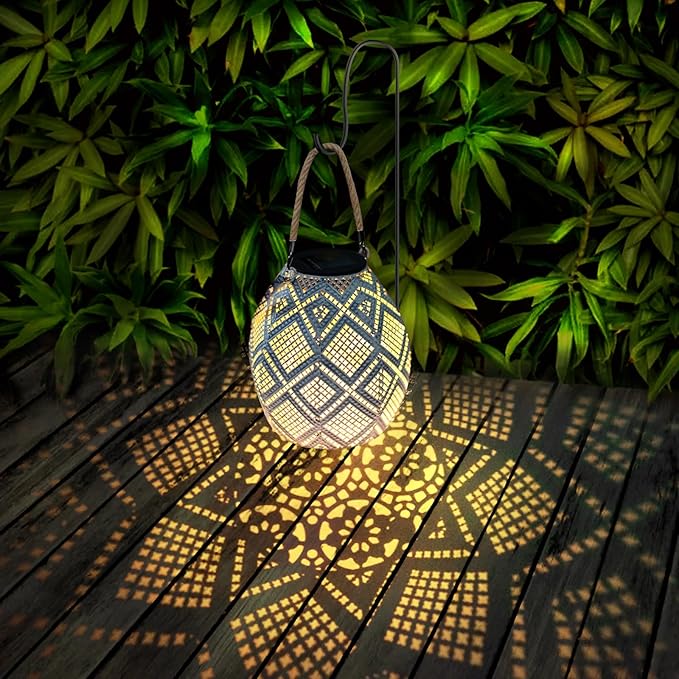 Solar Lantern, Lanterns Decorative Outdoor with Geometric Pattern, Waterproof Outdoor Lanterns for Porch, Yard, Deck, Lawn, Backyard, Patio, Tabletop, Pathway, Landscape, Garden Decor