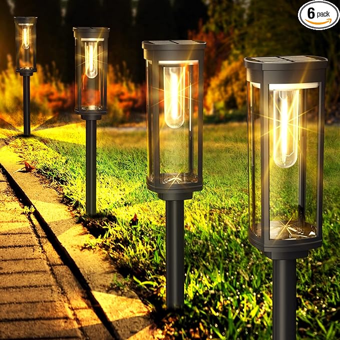 Solar Pathway Lights Outdoor 6 Pack, Bright Solar Path Lights Outside Waterproof, Walkway Light Solar Powered Landscape Lights for Driveway Lawn Patio Sidewalk Yard