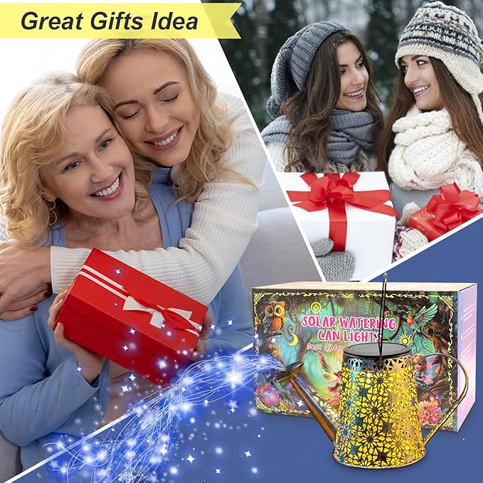 VOOKRY Solar Watering Can Lights, Large Hanging Solar Lights Outdoor Decorative Garden Decor Waterproof for Outside Patio Yard Porch Lawn Landscape Birthday Gifts for Women Mom Grandma(Blue)