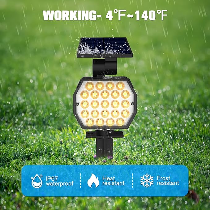 NIORSUN Solar Spot Lights Outdoor,23 LEDs Landscape Lighting with Auto On/Off and 3 Lighting Modes, IP67 Waterproof Spotlights,Outdoor Solar Lights for Yard Garden,2 Pack(Warm White)