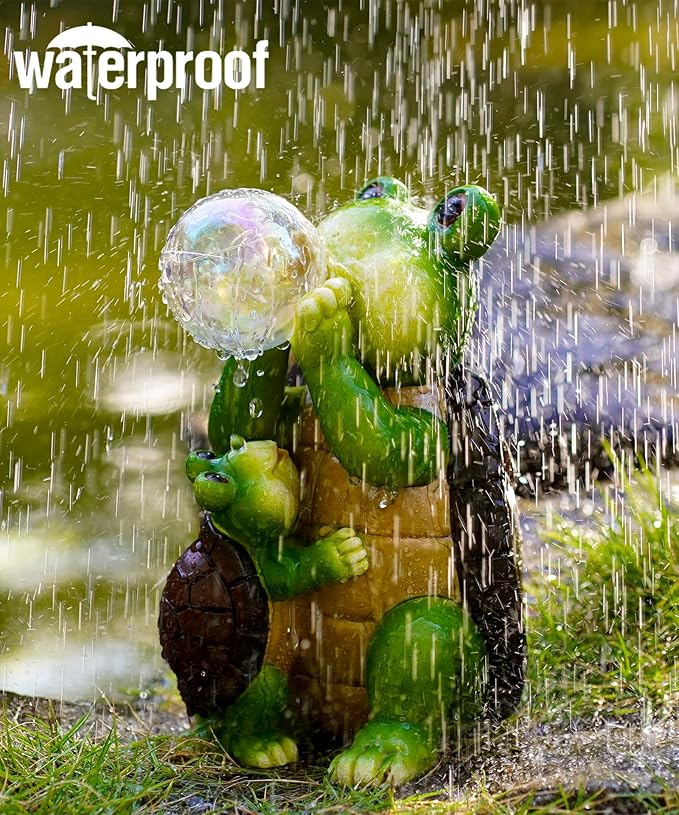 Solar Turtle Statues for Garden Decor: Outdoor Sculpture with Bubble Light for Ornament Yard Art Lawn Porch Patio Balcony - Unique Gifts Women Mom