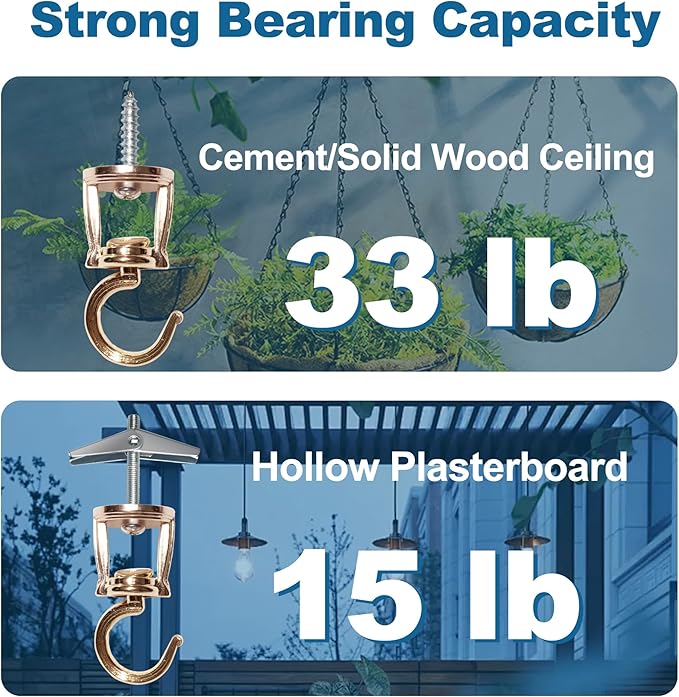 Ceiling Hooks for Hanging Plants (4 PCS Gold),Heavy Duty Metal Plant Hooks, Screw in Hooks for Hanging Birdfeeders, Lamps, Planters, Outdoor Decorative Hooks up to 33 lbs
