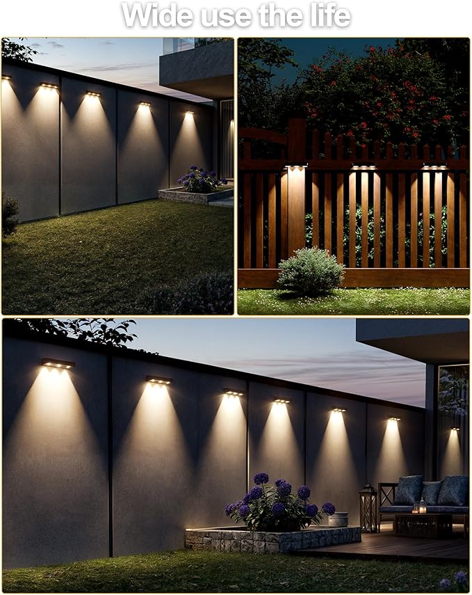 Solar Fence Lights 10 Pack, Outdoor Fence Light with 11 Modes RGB Color Glow LED Solar Lights, IP65 Outdoor Waterproof Wall Light, for Patio/Backyard/Deck/Fence/Railing