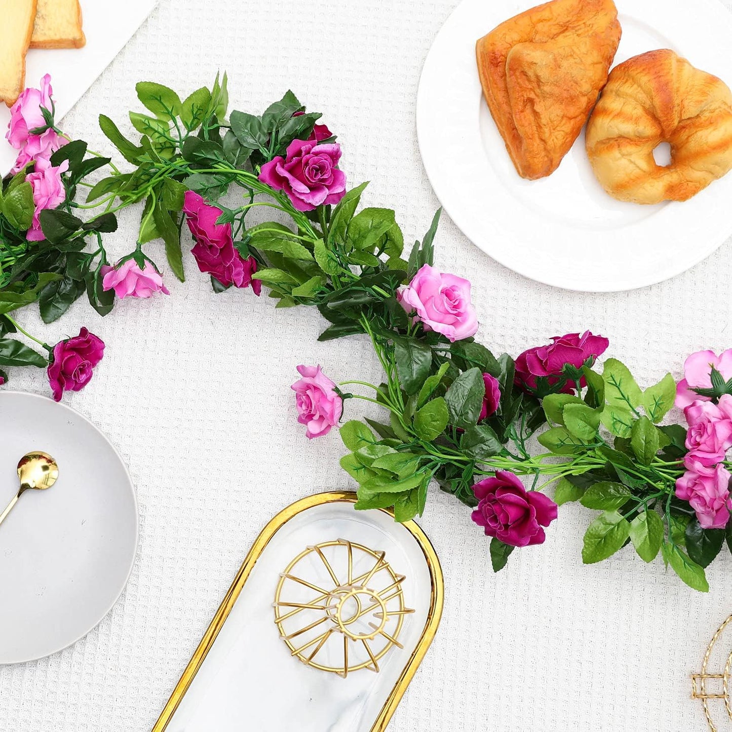 JUSTOYOU 2 Pack (15.8FT) Fake Rose Garland, Artificial Rose Vines Flowers Hanging Silk Rose Vine Wedding Home Backdrop Party Arch Arrangement Decoration