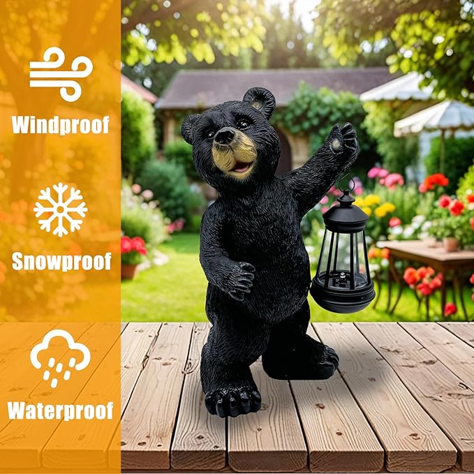 Solar Lantern Garden Statues Decor, Outdoor Bear Figurine Lights for Yard Patio Decoration - Unique Christmas Housewarming Gift for Grandma Wowen Mom