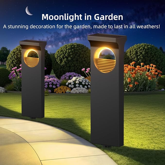 Solar Pathway Lights Outdoor, 6 Pack Upgraded Moon Shaped Landscape Lights - Brighter & Waterproof Solar Powered Decor for Yard, Garden, Path, Walkway Outside Decoration