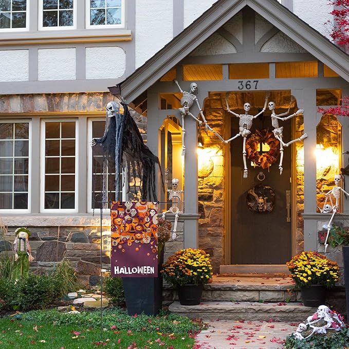 Therwen 12 Pack Garden Flag Stand 36.2 x 16.5 Yard Flag Holder Heavy Duty, with 3 Prong Base, Decorations,with Clip Spring Stoppers for Outdoor Garden Yard Lawn