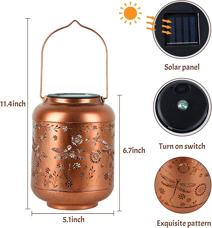 Solar Lanterns Outdoor, Waterproof Hanging Solar Lantern Garden Decor, Solar Lights for Backyard Porch Patio Table Yard Balcony Lawn Pathway, Dragonfly Gifts for Women Grandma Mom