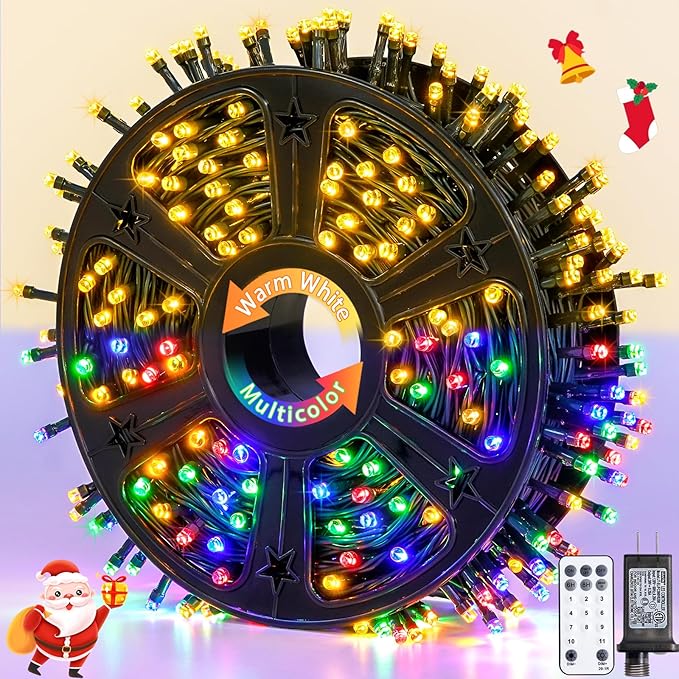 JMEXSUSS 500 LED Color Changing Christmas Lights, 173ft Warm White & Multicolor String Lights with Remote Outdoor Waterproof Christmas Tree Lights Plug in for Party Christmas Indoor Decor