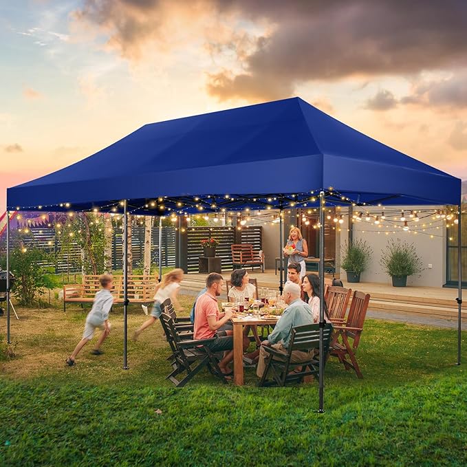 COBIZI 10x20 Pop up Canopy Heavy Duty Without Sidewalls, Easy Set-up Commercial Outdoor Party, 100% Waterproof Wedding Canopy Gazebo, 3 Height Adjustable with Wheeled Bag, Dark Blue