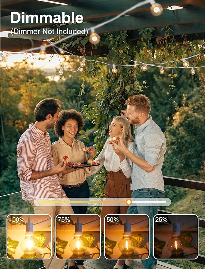 Brightown 25 Feet LED Outdoor String Lights with Shatterproof G40 Edison Bulbs, Connectable and Weatherproof Strand, Commercial Grade Patio Lights for Backyard Garden Patio Decorative, White