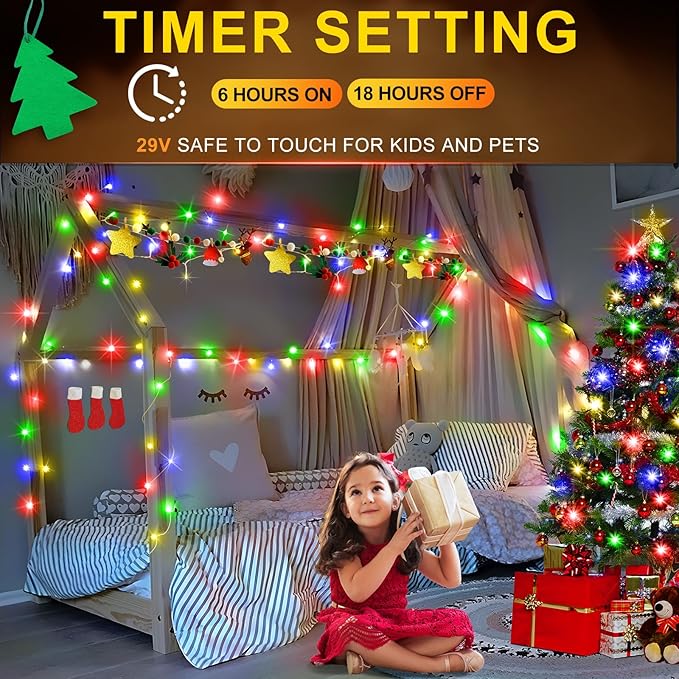 KNONEW Christmas String Lights Indoor Plug in,60FT 180LED Outdoor Waterproof Fairy Lights,8 Lighting Modes,Timer Memory Function for Bedroom Patio Balcony Party (Multicolor)
