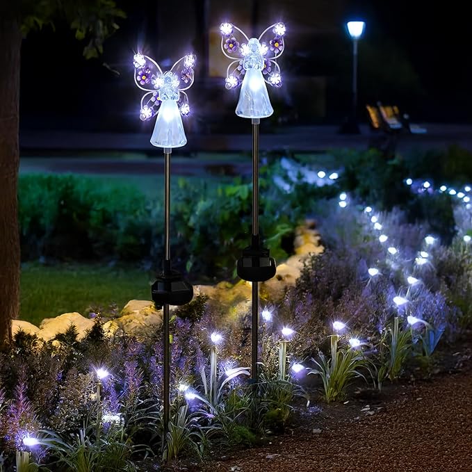 Solar Angels for Cemetery, Fairy Angel Solar Powered Fairy Waterproof Light, 2pcs LED Outdoor Decorative Light, Grave Decorations for Cemetery, Solar Lights for Outside Gardening Supplies