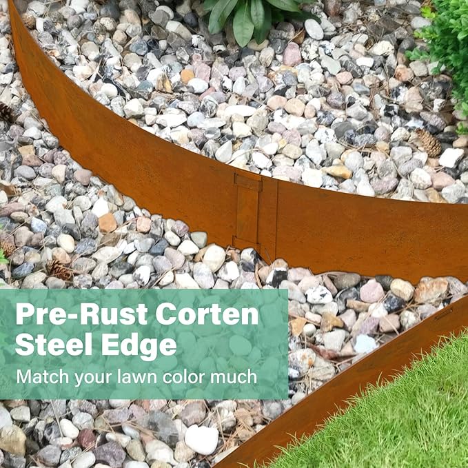 Co rten Steel Landscape Edging 10 Inch Tall 6 Packs, Pre-Rusted Metal Garden Edging with 6 Clips and a Pair of Gloves, Steel Edging for Landscaping, Garden