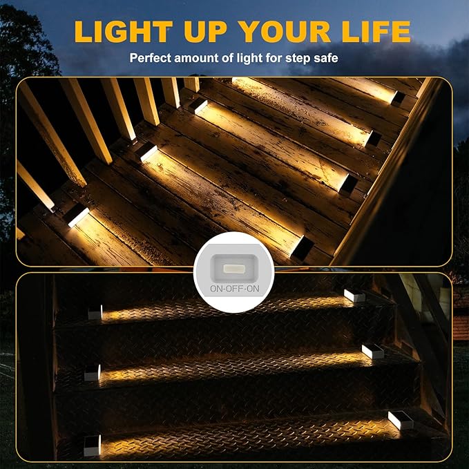 T-SUN Solar Step Light 3000K Solar Stair Lights Outdoor Waterproof LED Step Lights for Outside Stair Deck Pathway Patio Porch Warm White 6 Pack