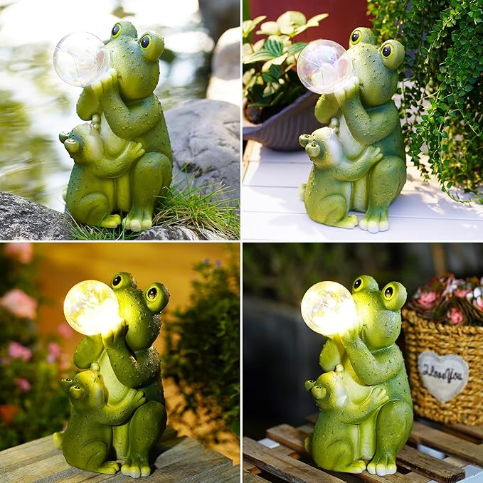 Goodeco Solar Frog Garden Statue - Waterproof Outdoor Frog Decor with Solar LED Lights for Frog Lovers and Garden Enthusiasts - Ideal Gifts for Mom & Birthdays