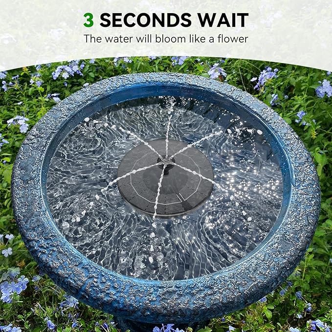 Solar Bird Bath Fountain Pump, Upgrade Solar Powered Water Fountain for Bird Bath Solar Fountain with 8 Nozzles, Small Solar Fountain, Solar Water Birdbath Fountain for Outdoors-2.5W