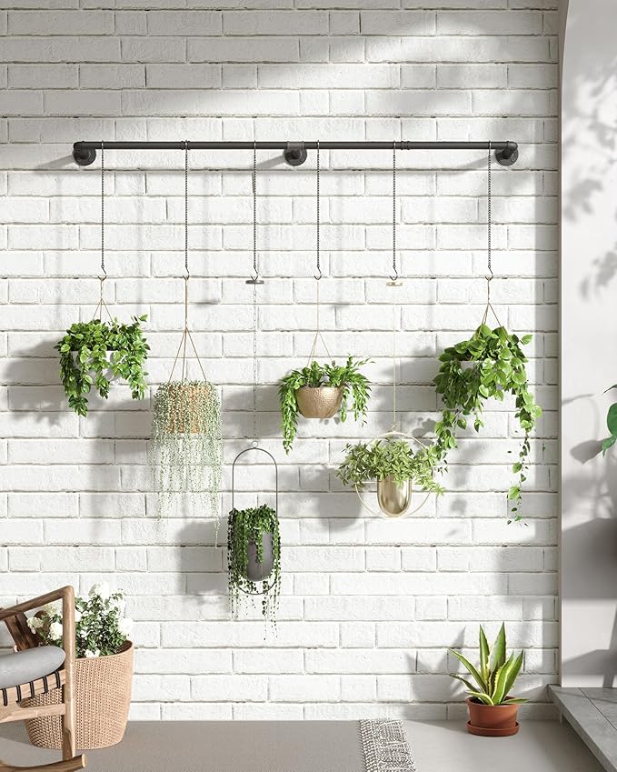 Plant Hanger Indoor, Hanging Planters Rod for Indoor Plants with 6 Hanging Chains, Wall Plant Hanging Rod for Window Ceiling, 65.7 Inch, Metal/Black, Pots Not Included…