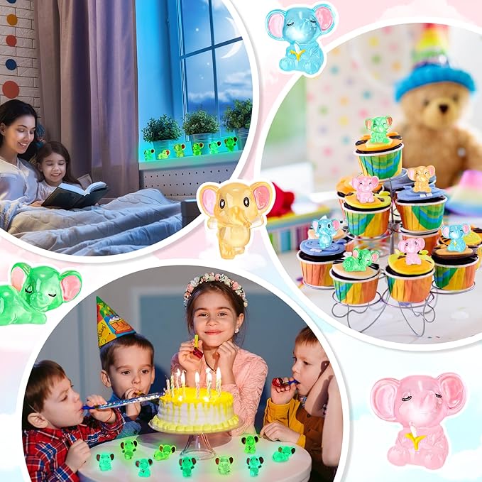 48 Pcs Mini Elephant Animals Luminous Resin Small Animal Figurines Bulk Glow in The Dark Garden Accessories Moss Landscape DIY Terrarium Ornament for Garden Dollhouse Decoration