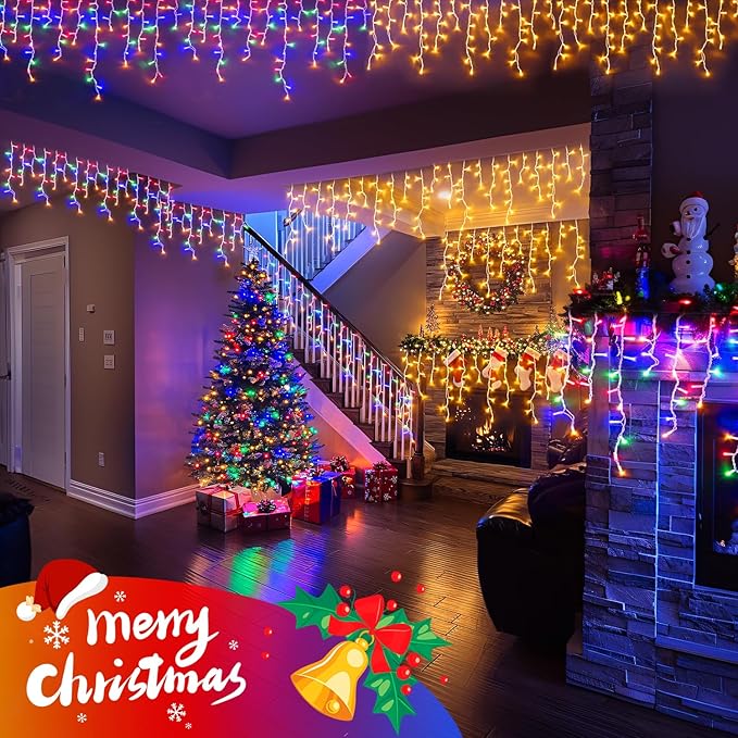 JMEXSUSS Color Changing Christmas Lights Outdoor Waterproof, 400 LED Christmas Icicle Lights with Remote, Warm White to Multicolor Icicle String Lights for Christmas Eaves Party Decorations