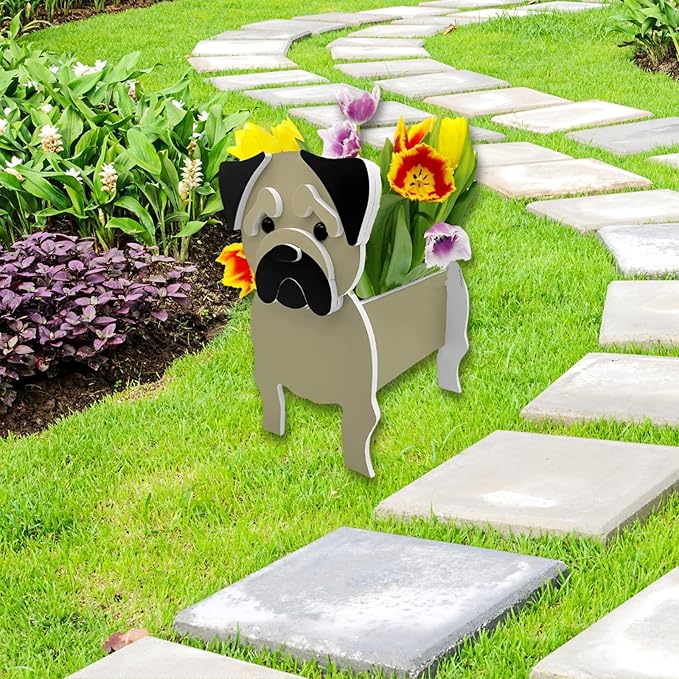 Pug Dog Planter Plant Pots,Cute Garden Dog Flower Planter,Dog Planters Birthday Gifts for Women,Office,Indoor/Outdoor Decor（9.45 * 7.17 * 10.87in）