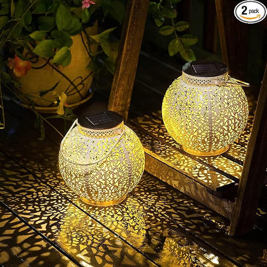 TAKE ME Solar Lanterns Lights Outdoor Waterproof Garden Laterns Metal Retro Lights for Mothers Day Gifts Mom Wife Grandma Birthday Gifts (White Set of 2)