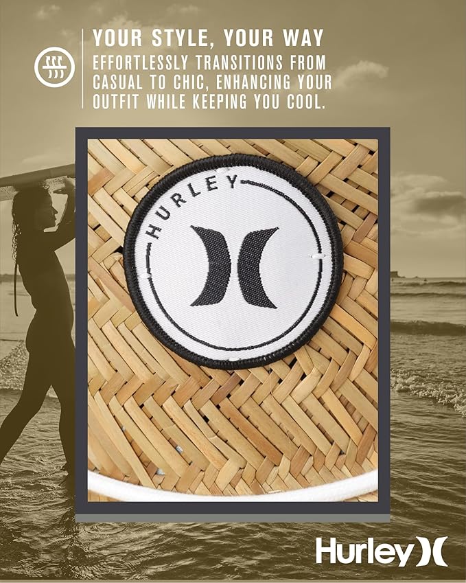 Hurley Women's Straw Hats - Real Straw Hat Medium Brim and Adjustable Chin Strap