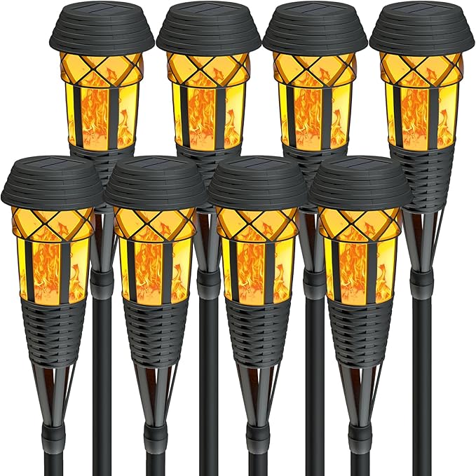 Flickering Flames Torch Light Solar Garden Lights Waterproof Landscape Lighting - 8 Pack