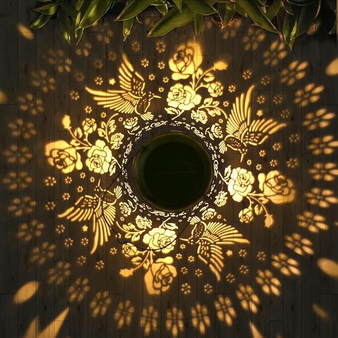 Kaixoxin 2 Pack Solar Garden Decor Metal Lantern Hummingbird Table Lamp Bronze Outdoor Dercoration Great Gift for Women Mon Grandma Hanging Lights for Patio Courtyard Garden