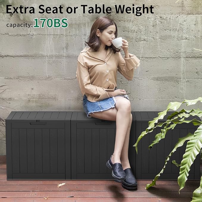 30 Gallon Resin Deck Box,Lockable Outdoor Storage Box for Patio Cushions Storage Furniture,Garden Tools,Pool Supplies, Weatherproof and UV Resistant- Black