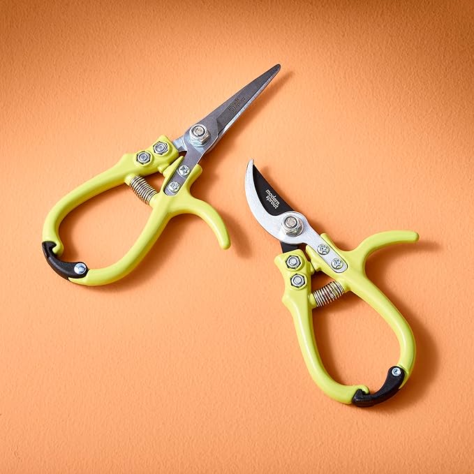 Modern Sprout Hand Pruners & Shears Set - Lightweight Gardening Tools W/Easy Lock - Sharp Carbon Steel Blades -Rust Resistant Scissors for Herbs, Flowers - Reusable Holster - Chartreuse
