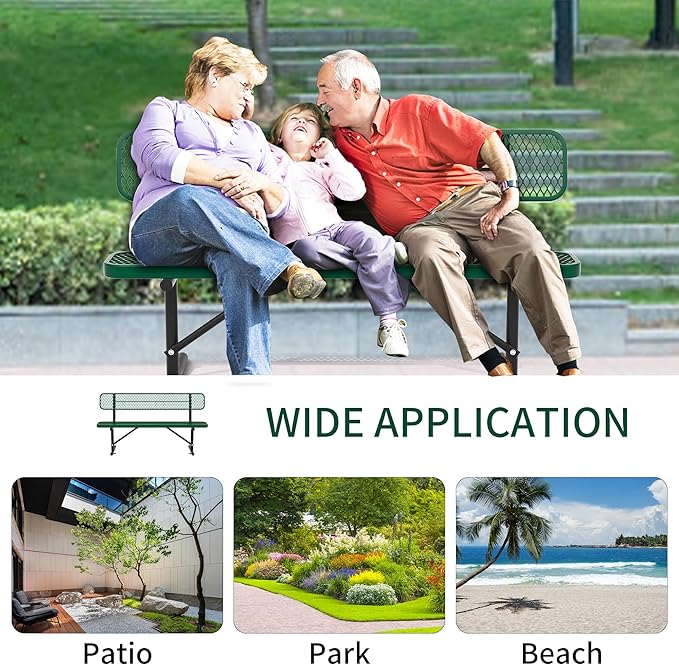 4/6/8 Feet Park Bench for Outside Heavy Duty Metal, Garden Benches Outdoor Bench with Backrest & Portable Frame, for Shopping Malls Stores Parks Patios Decks, Green