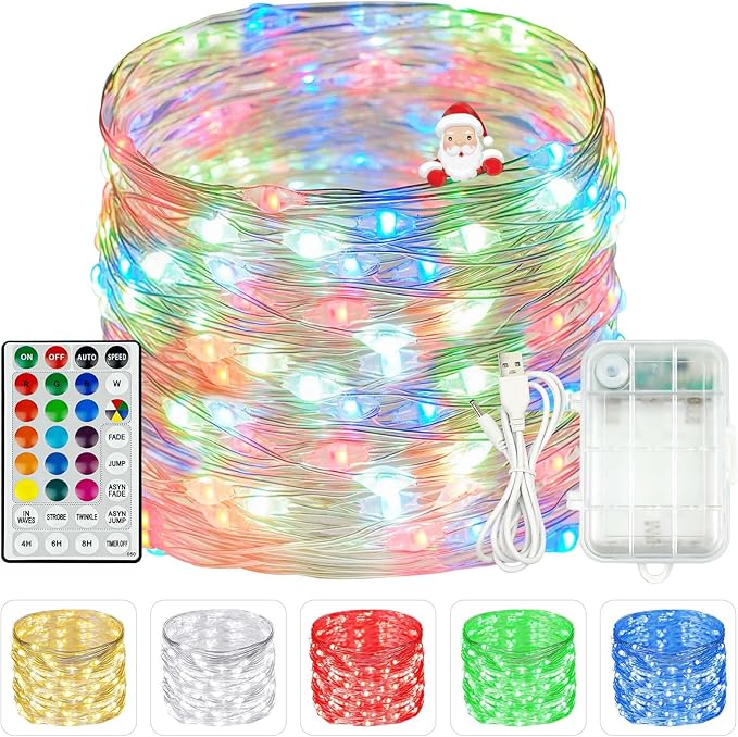 RGB Color Changing 33Ft 100LED Easter Fairy Lights Battery Operated, Waterproof String Lights USB Powered With Timer for Indoor & Outdoor,16 Colors and Multicolor for Girl's bedroom Christmas decor