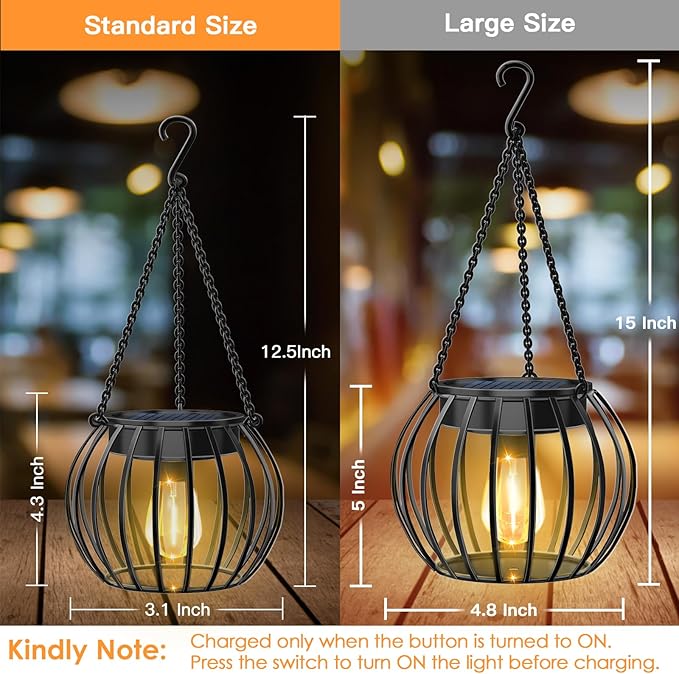 UBright Solar Lights Lanterns Outdoor Waterproof Hanging Solar Garden Lights for Outside Outdoor Lanterns Decorative for Yard Patio, 2 Pack