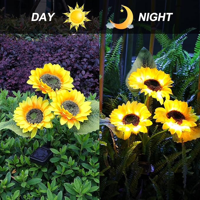 Solar Garden Lights, 4 Pack Sunflower Outdoor Lights Solar Flower Lights for Outside with 12 Larger Sunflower Gardening Gift for Mom Women Decorative Lights for Garden Decor Yard Patio Lawn Pathway