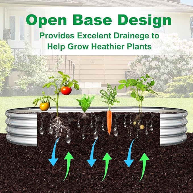 JERIA 6×3×1ft Oval Raised Garden Bed,Galvanized Raised Garden Bed Kit Outdoor Metal Gardening Planter Box for Vegetable, Fruits, Flower，Herbs