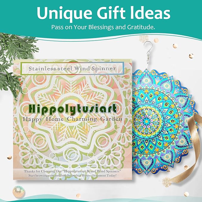 Wind Spinner Mandala Peacock Blue Ocean,Wind Spinner for Yard and Garden,Gifts for Women Mom Grandma Wife Father,12Inch 3D Kinetic Yard Art Decorations Outdoor&Indoor Christmas Decor