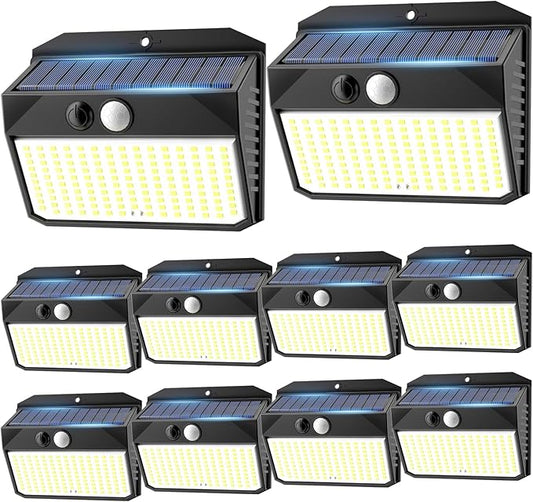 Solar Lights Outdoor 150 LED, 10 Pack Motion Sensor Lights With 3 Lighting Modes, IP65 Waterproof Fence Lights, Security Lights for House