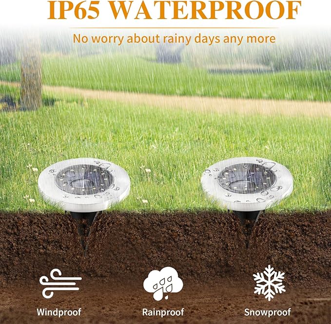 Solar Garden Lights Outdoor, 8 Packs Bright Solar Powered Ground Light with Updated 12 LEDs, Waterproof Disk Warm Flat Lights for Garden Patio Yard Deck Lawn Walkway Landscape Decor