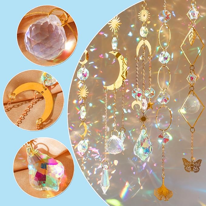 8 pcs Crystal Suncatchers Colorful Suncatchers for Windows Hanging Sun Catchers Indoor Outdoor Decor Christmas Tree Decorations Gifts for Thanks Giving Valentines Mother's Day