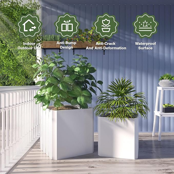 Steel Planter Box-26"x26"x26"-Large Square Planter Box-Outdoor Indoor-Cube Steel Planter Heavy Duty White Metal Planter Flower Pot Commercial Residential for Home Garden Porch Hotel Patio