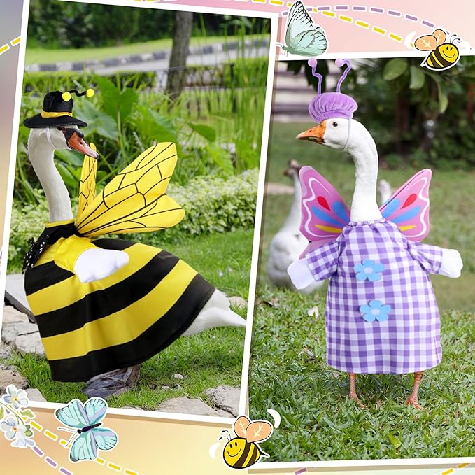 Frienda 2 Set Porch Goose Outfits Clothes 23 Inch Garden Raincoat Flag Bee Fishing Style Goose Costume for Lawn Patio Valentine's Day Decor