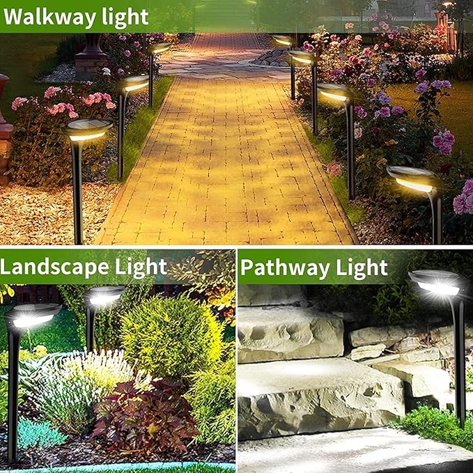 JSOT 6 Pack Solar Lights for Outside Garden Decor, IP65 Waterproof Solar Landscape Outdoor Lighting for Pathway Walkway Driveway Backyard Decoration (Cool/Warm White)