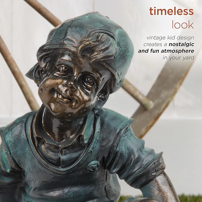 Alpine Corporation 14" Tall Indoor/Outdoor Girl and Boy Playing on Teeter Totter Statue Yard Art Decoration